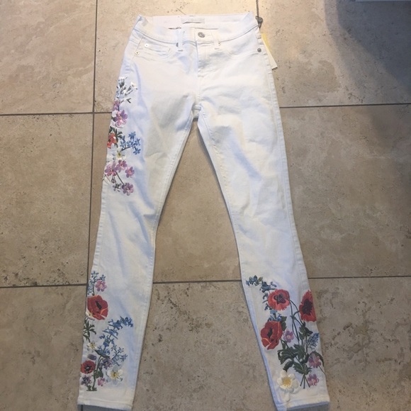 7 For All Mankind Denim - 7 for all mankind embroidered ankle skinny jeans